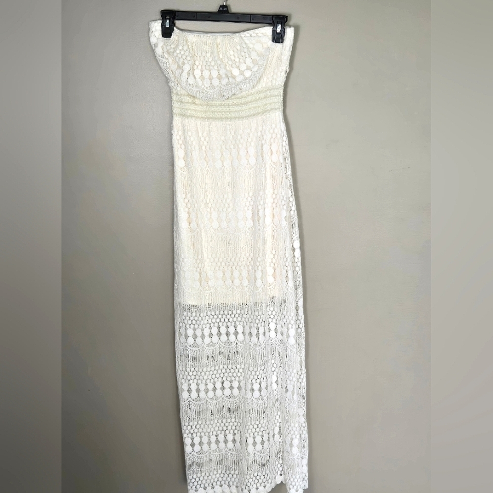 Women's Vanity‎ Lace Overlay Strapless Boho Festival Dress, Size Small